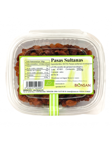 Pasas Sultanas Ecológicas 200gr Bionsan